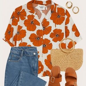 Another Label Lierre Shirt | Oversized Floral Button Blouse | Size M